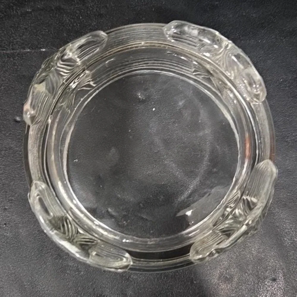 Art Deco Ribbed Glass‎ Powder Dish, Palm Frond Design, Vintage Vanity Decor